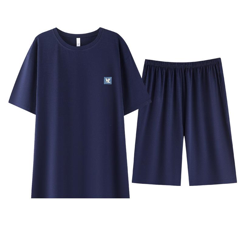 Dad pajamas men's summer thin short-sleeved shorts Modal cotton and silk loungewear summer fattened plus size set