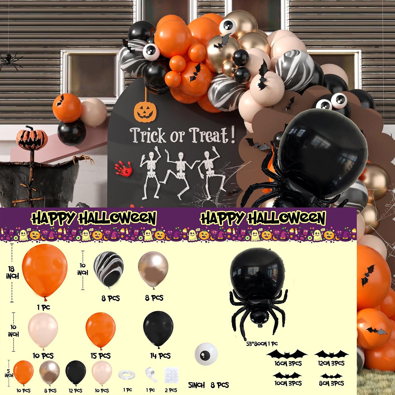

Halloween Balloon Set 4D Horror Eyes Spider Aluminum Film Balloon Party Decoration Latex Balloon Combination 121Pcs Halloween Spider Set