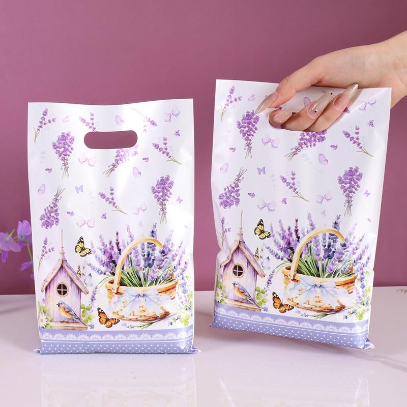 10/20/50pcs Purple Lavender Candy Gift Bags Floral Butterfly Tote Bags for Wedding Birthday Seasonal Spring Party Favor Supplies