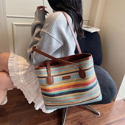 Sommer neue Strohtasche gestreift lässig einfach Umhängetasche große Kapazität Pendlertasche Strandurlaub am Meer