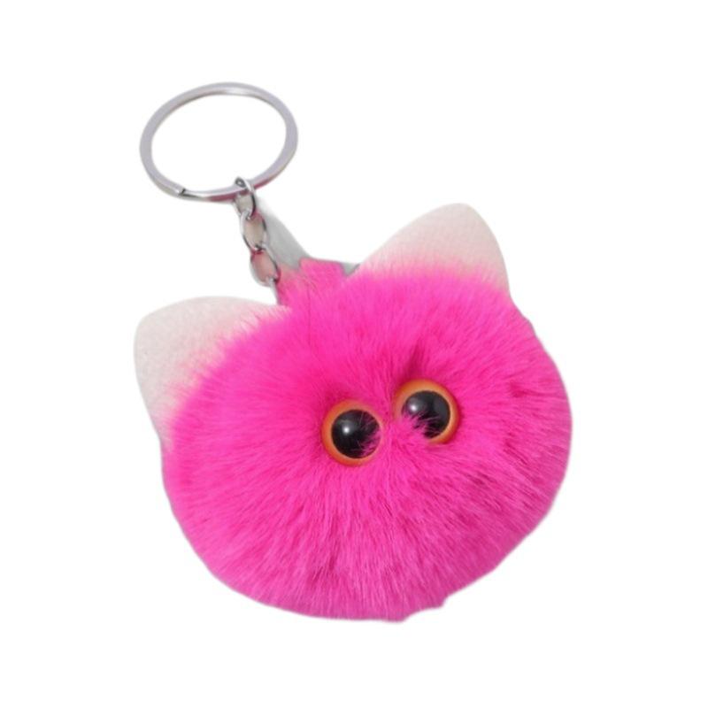 Rex Rabbit Fur Bow Cat Pendant Keychain Kitten Ornament