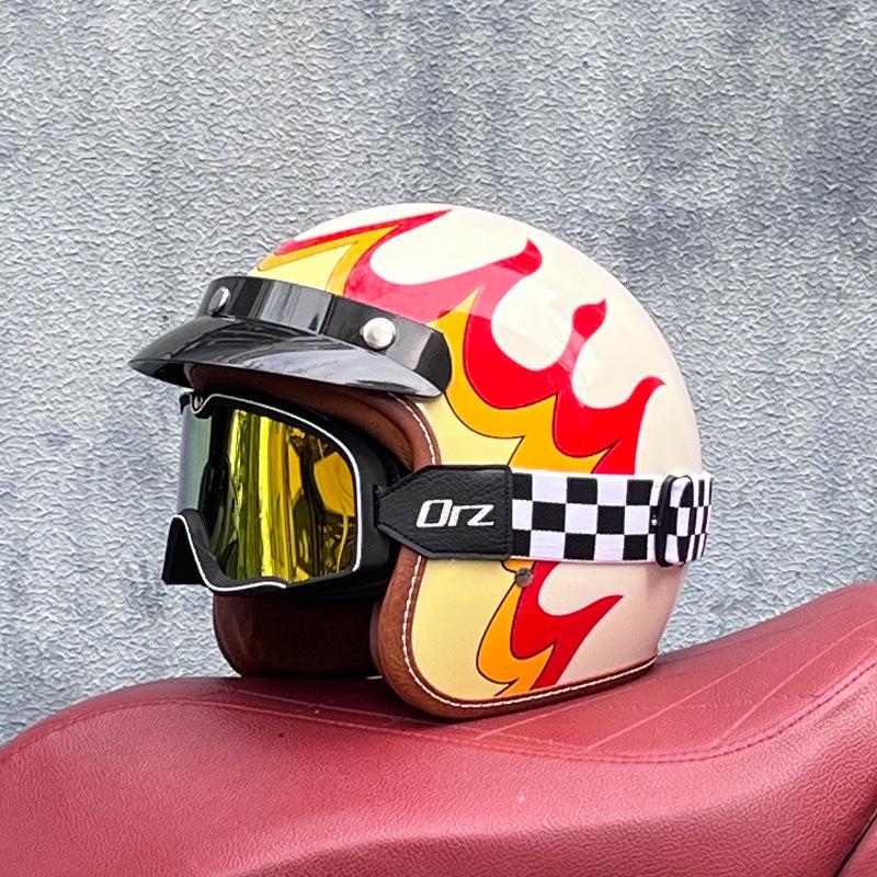 ORZ Vintage Helmets for Men and women3C Certified Electric Motorcycle3/4Half Helmet for All Seasons, Personalized for Couples