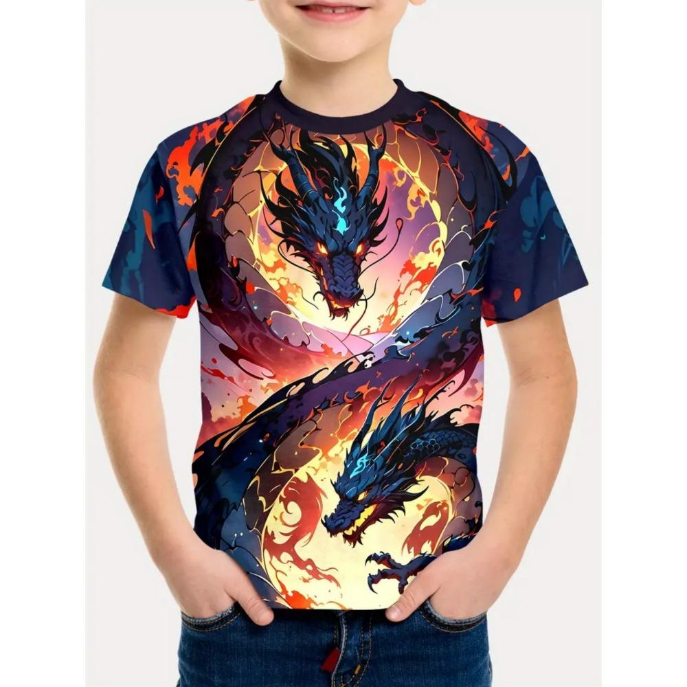 Children's Clothing T-Shirts for Boys Short Sleeve Child T-Shirt Fashion 3D Dragon Graphi Print Casual Girls Summer Clothes Tops