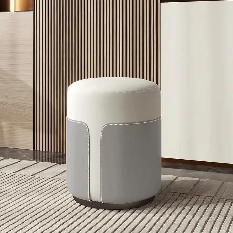 Simple Leather Stool Round Small Low Stool Household Sofa Stool  Coffee Table Living Room