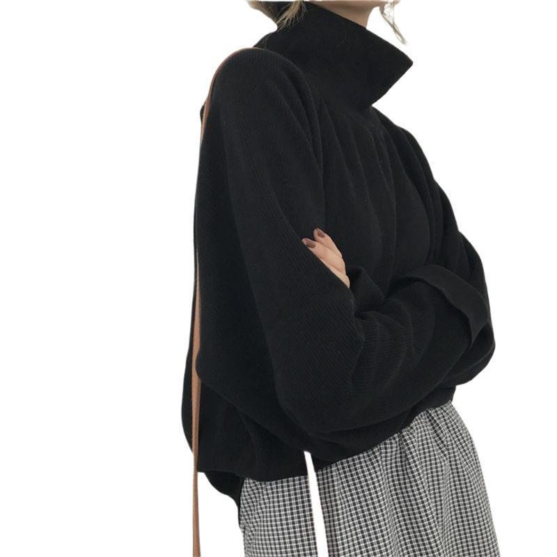 Women's Half-High Neck Fleece T-Shirt - Brushed, Warm, Loose Fit for Autumn/Winter.