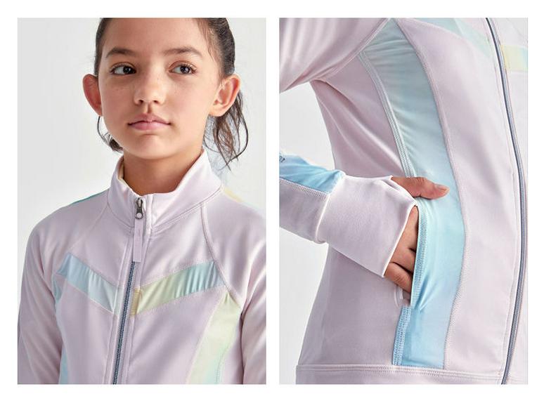 Flickors snabbtorkande yoga-jacka - Tryckt lapptäcke, andningsbar, kofta med dragkedja för fitness