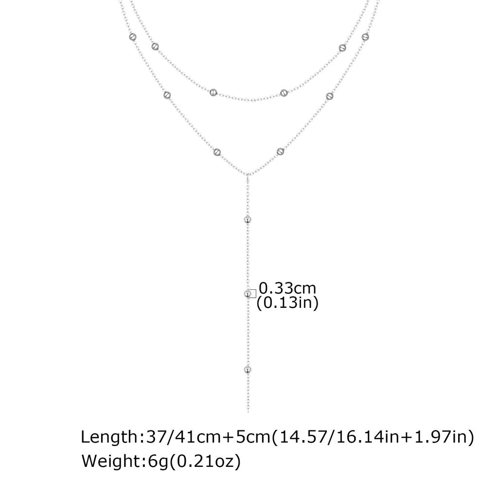 Double Layer Y-shaped Long Chain Drop Pendant Necklace, Gold Plated Stainless Steel Beaded Chain Choker Fashion Jewelry Gifts