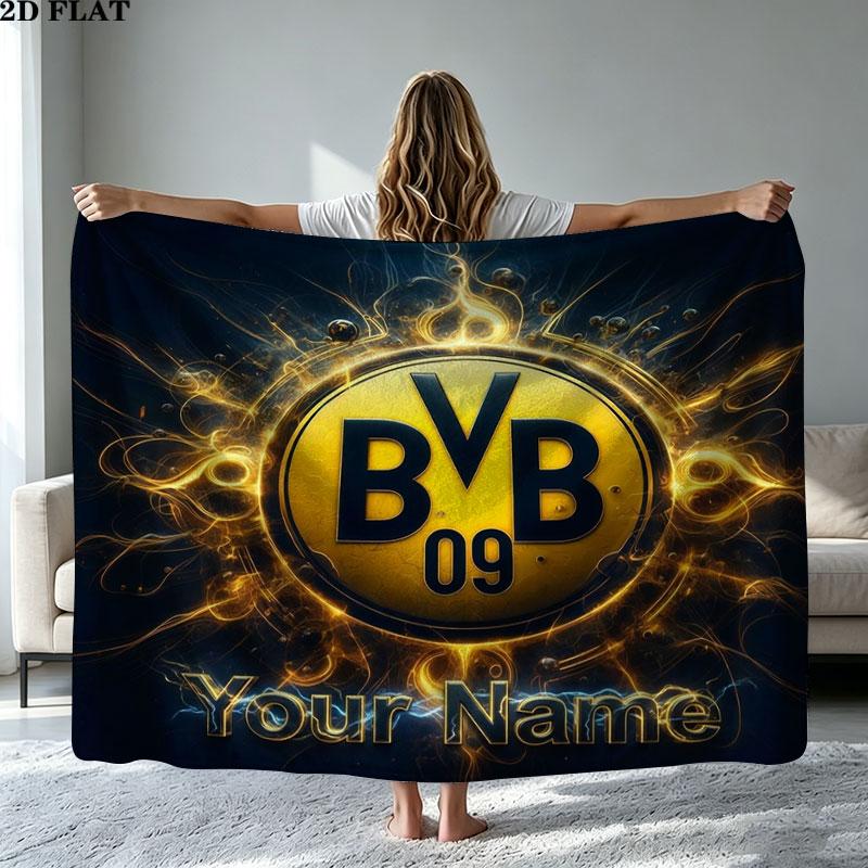 1PC Borussia Custom Name Patterned Flannel Blanket Suitable For All Seasons for Home Decor Warmth and Comfort Gifts Holiday Present