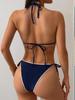 Einfarbiger Spitzenbesatz zum Binden Sexy Bikini Split Badeanzug Damen