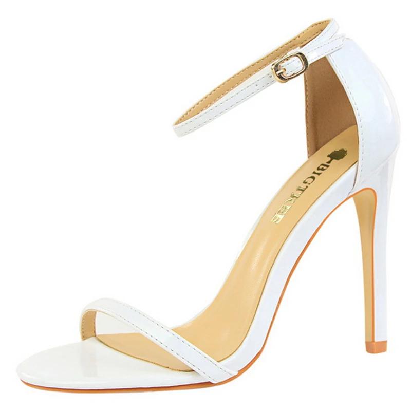 Women Summer 8cm 11cm High Heels Fetish Sandals Gladiator Platform Strap Glossy Leather Sandles Lady Nude Low Heels Party Shoes