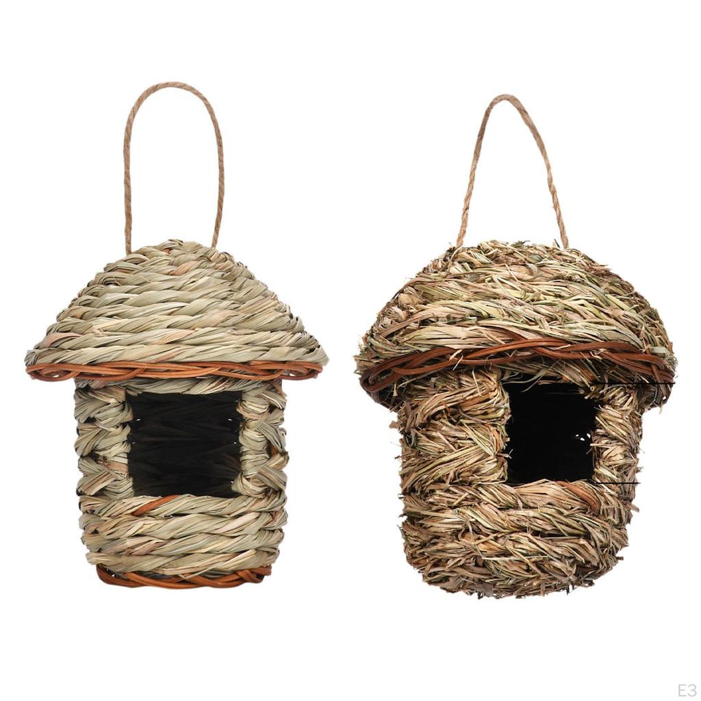 Grass Hanging Bird House Cages Shelter Roosting Nest Hand Woven Hut for Hummingbird