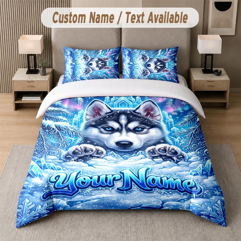 Wolf Fox Theme Custom Text Or Name 3Pcs Bedding Set 1 Flat Sheet & 2 Pillowcases Personalized Home Bedding