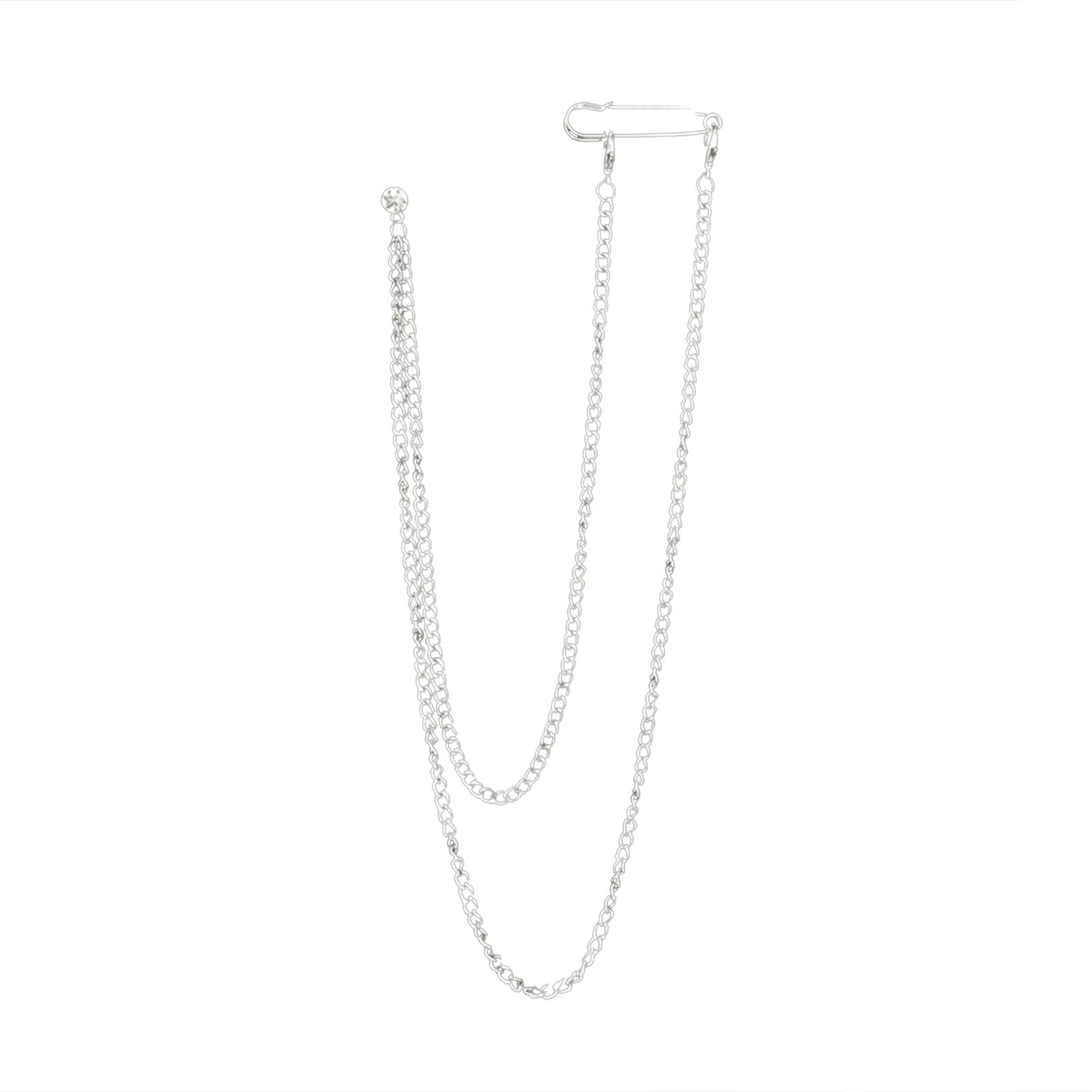 

Мужская брошь на длинной цепочке — высококачественная тонкая работа, соответствующая одежда, роскошная полированная булавка для воротника пальто серебро белый