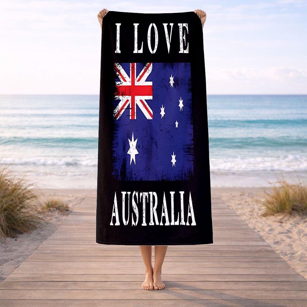 1PC Trendy I Love Australia Flag Beach Towel, Portable Blanket for Swimming Travel Fitness Beach Activities