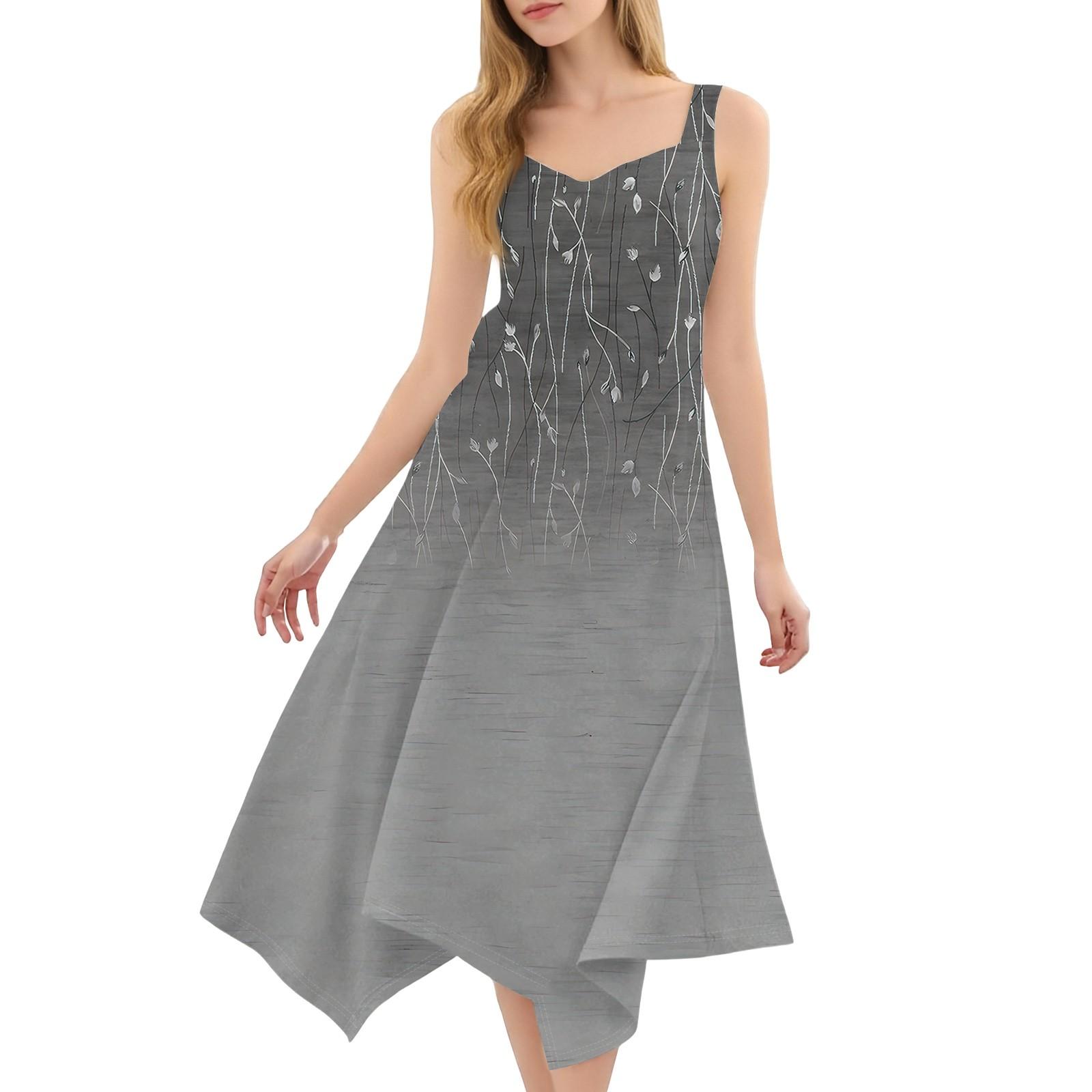 

Жіноча повсякденна модна сукня міді без рукавів із нерівним подолом і круглим вирізом M