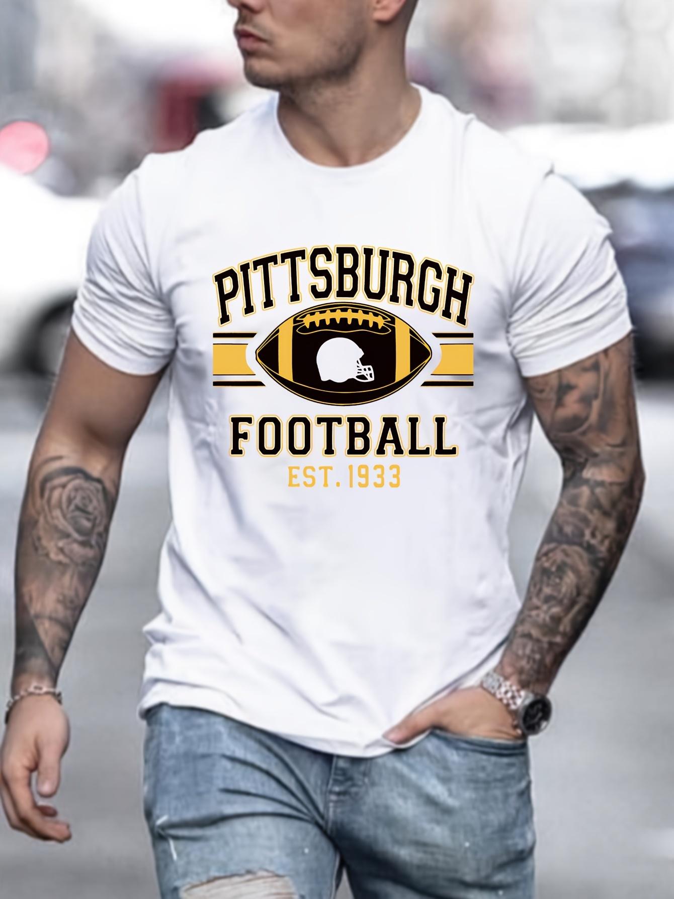 

Pittsburgh Football Team Print Mens Cotton Casual Short Sleeve T Shirt Knit Fabric Round Neck Daily Leisure Wear 4XL