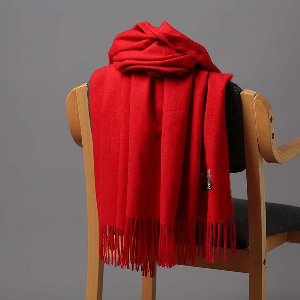 Polyester Classic Wool Scarf Soft Long Neckscarf with Tassel Large Solid Color Shawl  Men