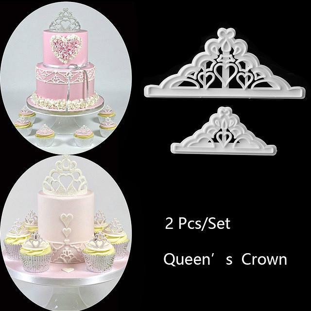 2pcs Crown Fondant Cake Printing Die Biscuit Baking Die  Molds Silicone