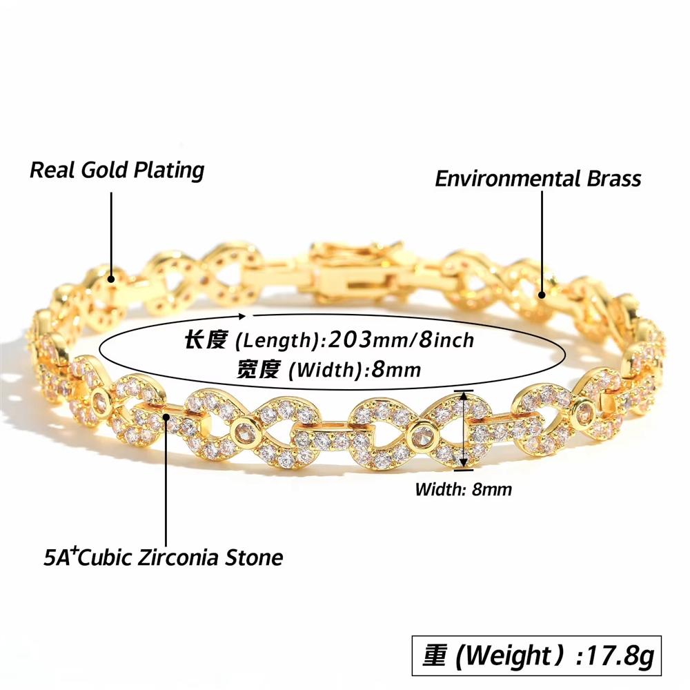 8mm Iced Out 5A CZ Messing Unendlichkeit Gliederarmband Micro Pave Zirkonia Hip Hop Schmuck für Damen Herren
