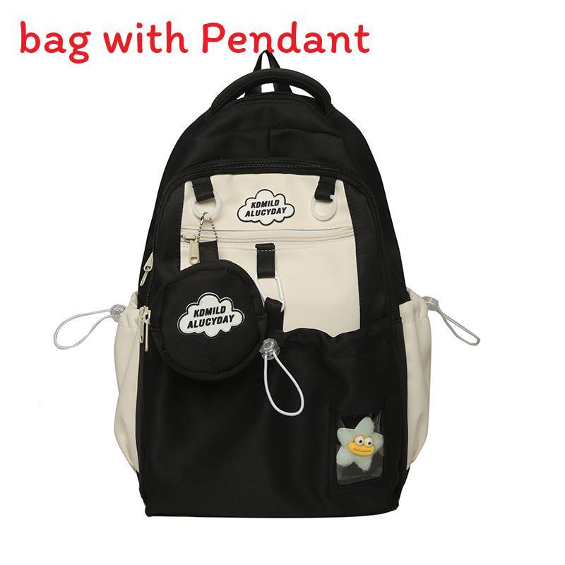 Cute Girl Nylon Student Backpack Waterproof With Curved Straps For School