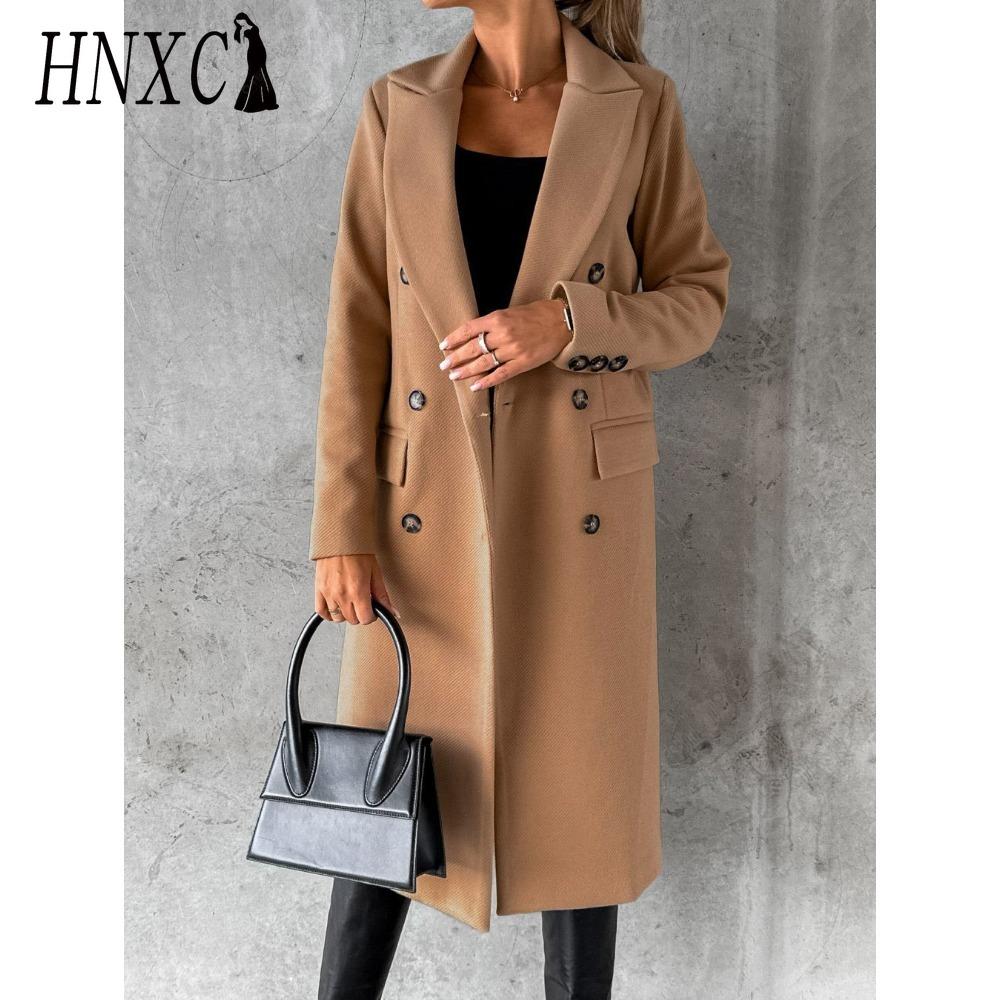 HNXC Damen Vintage Casual Gitterdruck Herbst Winter Langarm Polokragen Jacken & Mäntel