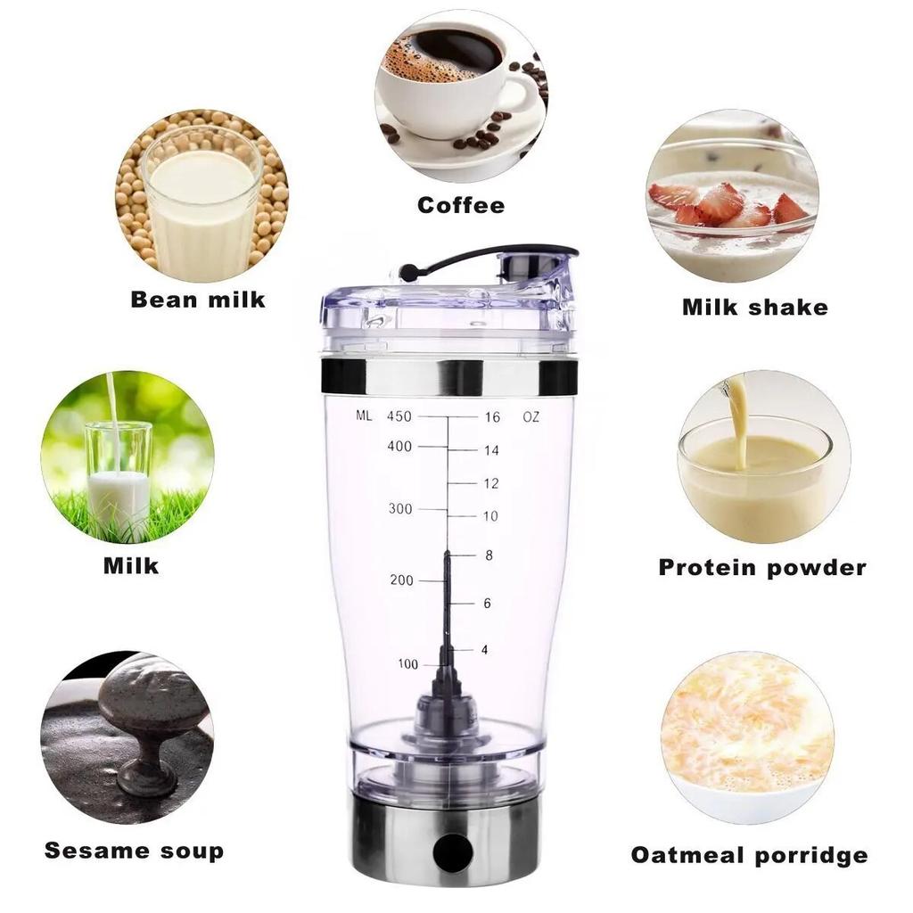 450/600ml Rechargeable Protein Shaker Electric Mixing Cup Portable Protein Powder Shaker Bottle Mixer For Home Kitchen Tools