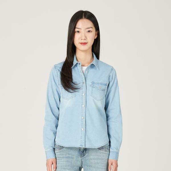 Jambangi Women S) Seasonless Basic Washed Denim Shirt Ao5Ddh951-Lb Light Blue/90