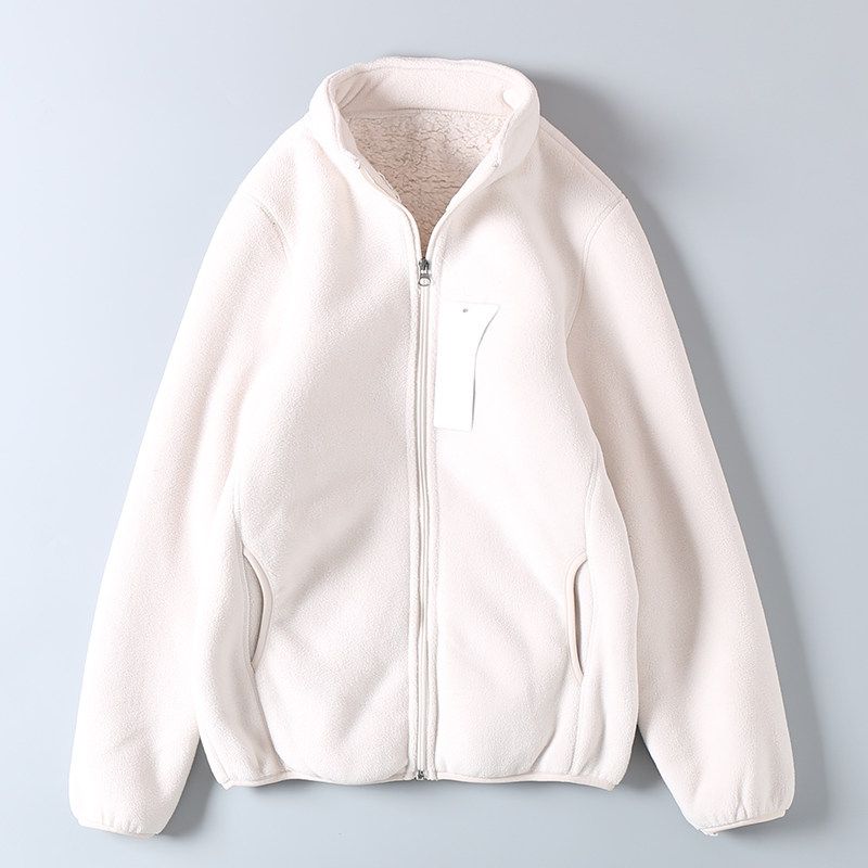 Export Single Order Autumn and Winter Men's and Women's Double-Layer Composite Fleece-Lined Thickened Lamb Wool Warm Stand-Collar Fleece Jacket