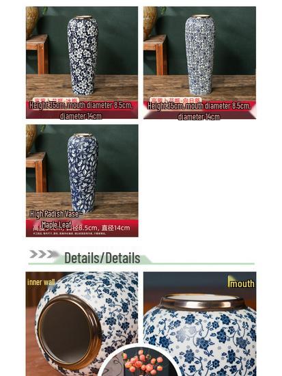 35CM Blue and White Porcelain Vase: Chinese-Style Ceramic Flower Container for Hydroponic Bamboo or Living Room Décor.