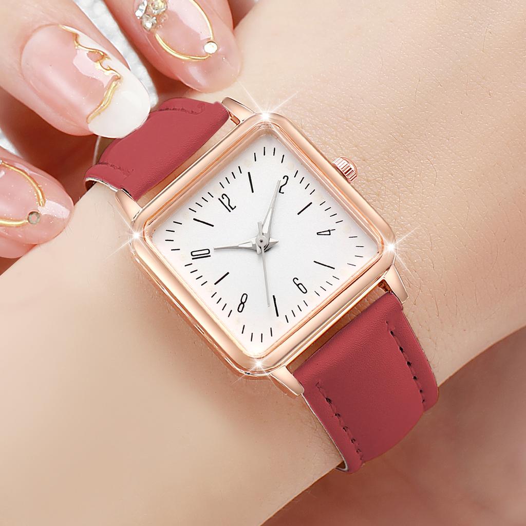 8Pcs/Set Fashion Women's Watch Sweet and Elegant Academy Style Leather Quartz Watch Set (Box Not Included)