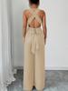 European Women's 2025 V-Neck Backless Cross-Waist Wide-Leg Jumpsuit