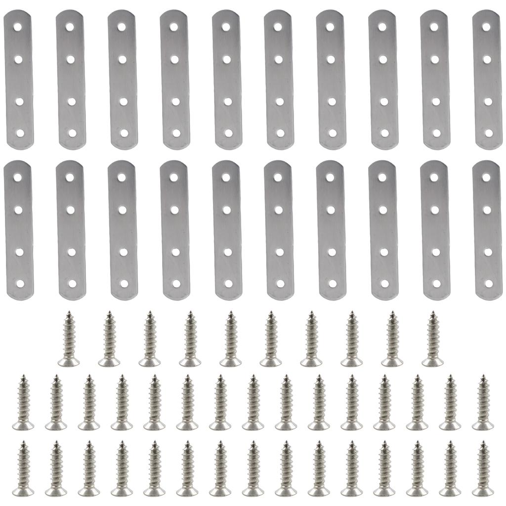 20pcs Flat Straight Brace Brackets Sturdy Stainless Steel Mending Plates Home Accessory for Wood Furniture Daily Use