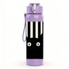 1PC Striped Background Black Cat Face 750ml Color Plastic Sports Water Bottle Leakproof Flip Straw Lid For Sports Office Home Use