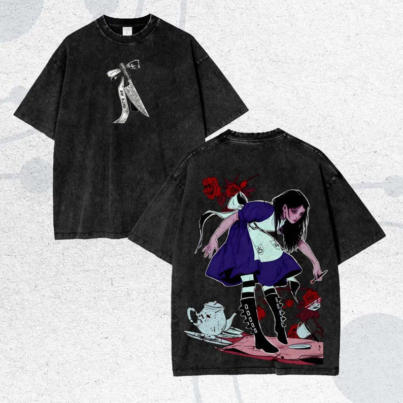 Alice Madness Returns Ausgewaschenes T-Shirt Persönlichkeit Kleidung Geeignet für alle Jahreszeiten Übergröße Unisex Streetwear hohe Qualität weich