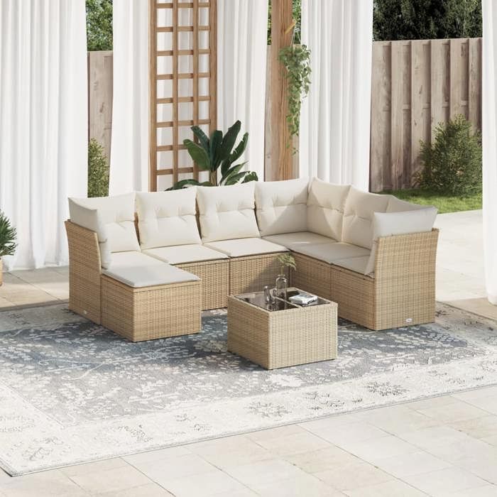 VidaXL Salon de jardin avec coussins 8 pcs beige résine tressée 3217998