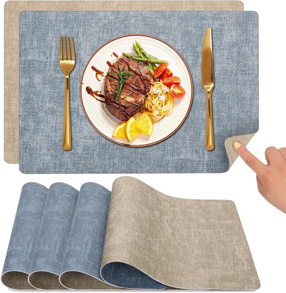 

4-piece faux leather placemats that can be wiped, heat-resistant, waterproof, washable, PU placemats that are easy to clean and 43x30