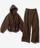 Fanshow (Setup) Pocket Hooded Zipup + Leather Belt Wide Pants- Brown
