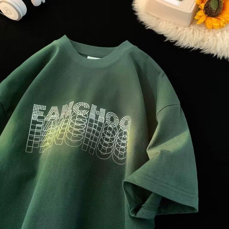 

Мужская модная футболка с круглым вырезом и короткими рукавами с принтом для лета, свободный повседневный топ 3XL темно-зеленого