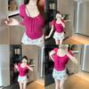 Korean sweet Spice Girl lace-up T-shirt women's summer design sense slim and thin shoulder short pure desire top