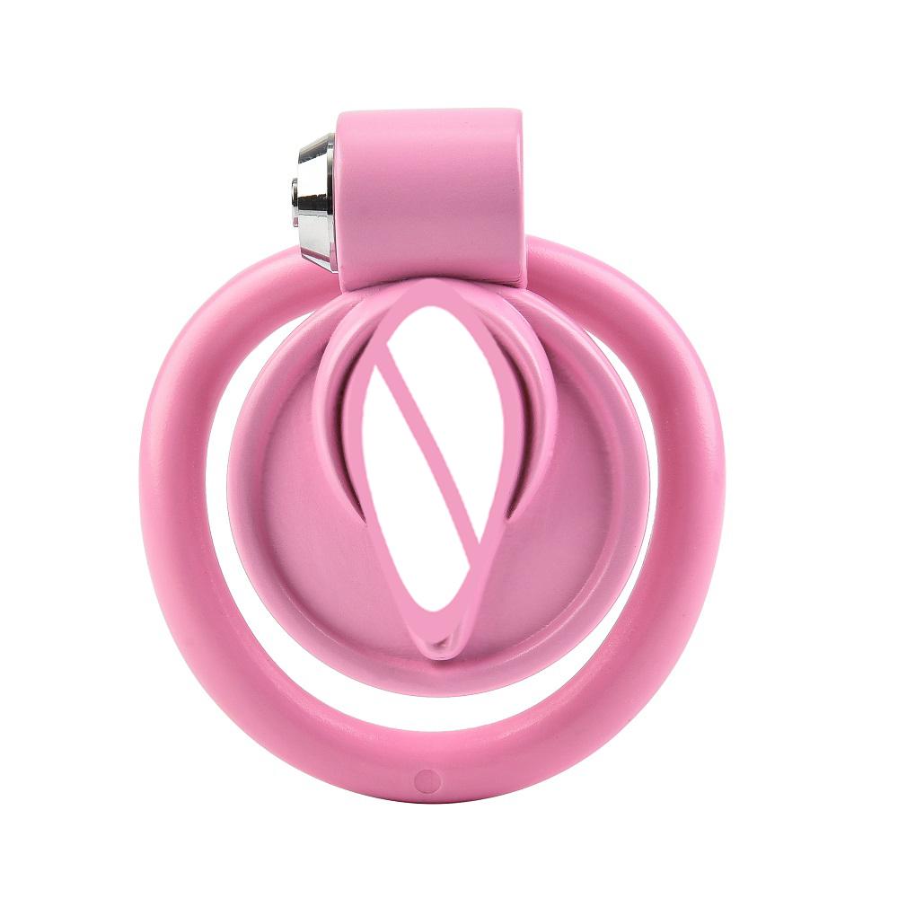 Pink Male Penis Chastity Cage Set Bird Chastity Cage Belt with 5 Size Rings Abstinence Lock Ring Lock Bondage Slave Crossdressing Labia Shape Sex Toy