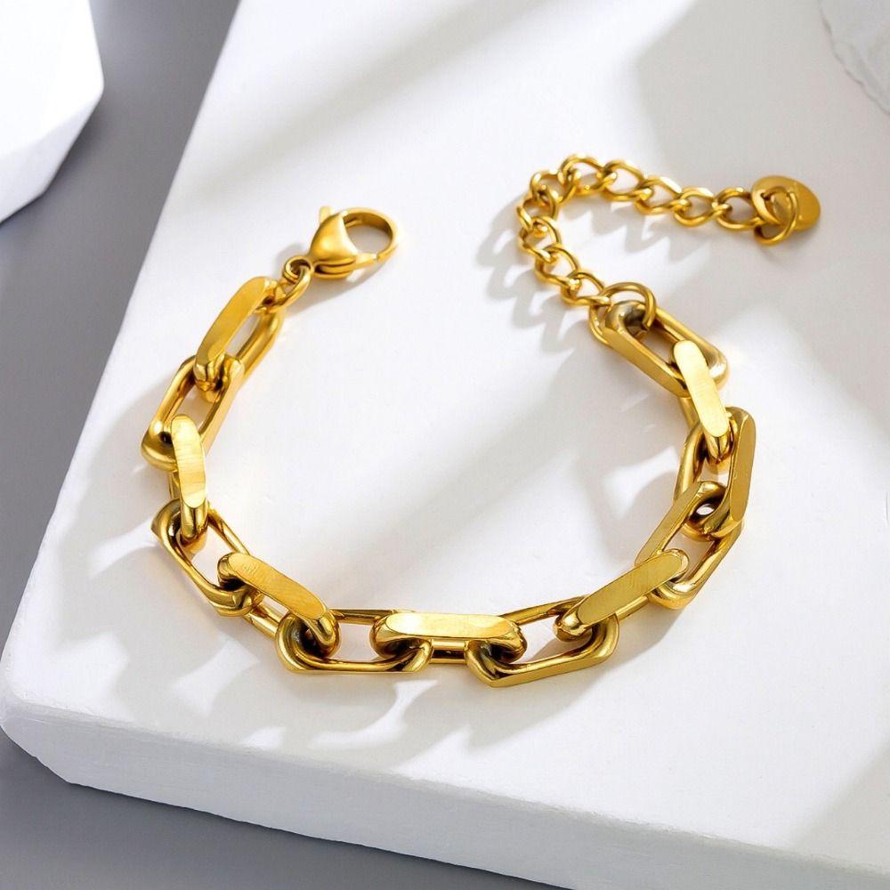 Rectangular Chain Gold Chain Bracelet Wristband Jewelry Stainless Steel Hand Chain  Men