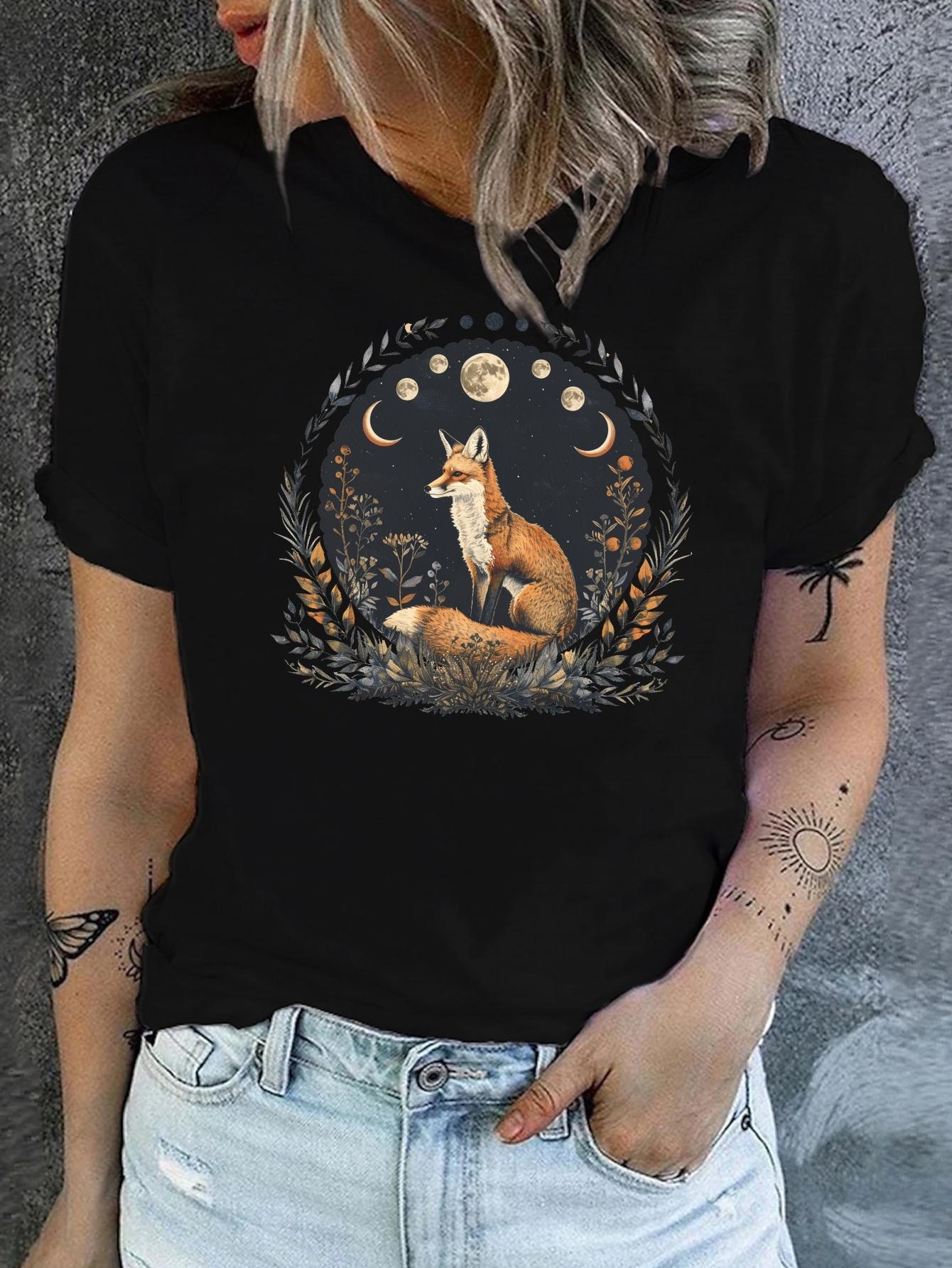 Fox Moon Floral Graphic T-shirt XXXL