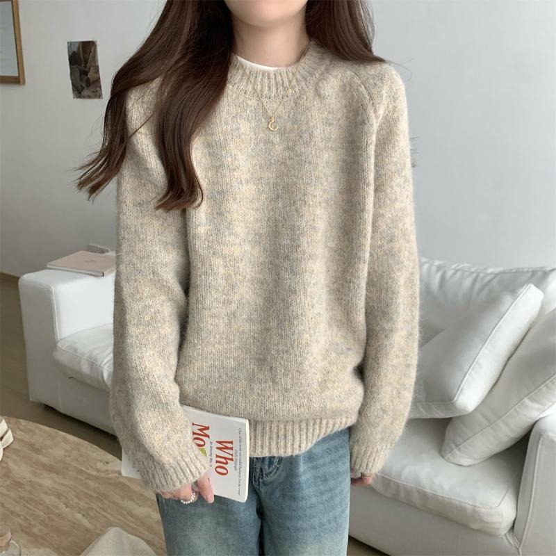Autumn Winter Simplicity Casual  Women Sweater Lazy Wind Solid O-Neck Loose Long Sleeve Pullovers Knitted Tops