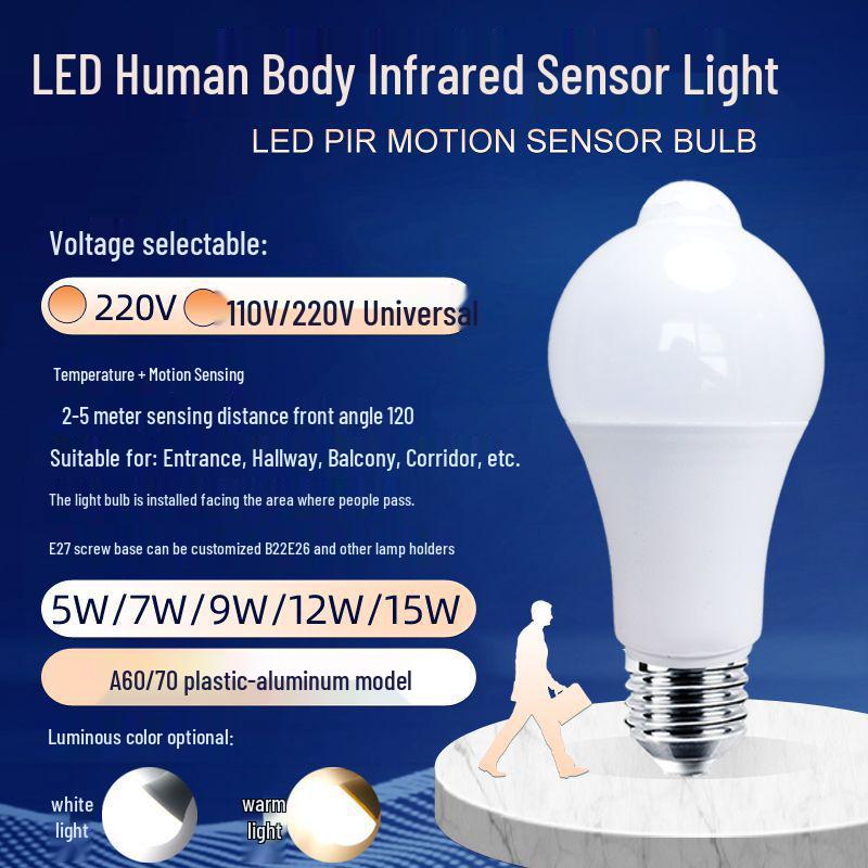 Infrared Motion Sensor Light Bulb with Sound and Light Control