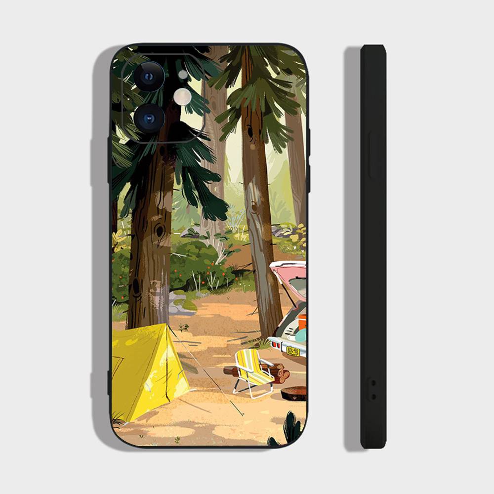 

Natural Outdoor Camping Phone Case For IPhone 17 Air 16 15 14 13 Pro Max 11 12 Black Silicone Cover IPHONE 13