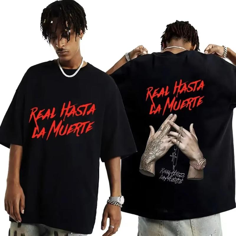 2025 Rapper Anuel AA Real Hasta La Muerte Print T-shirt Hip Hop Oversized Short Sleeve T Shirt Men Women Fashion Cotton T Shirts