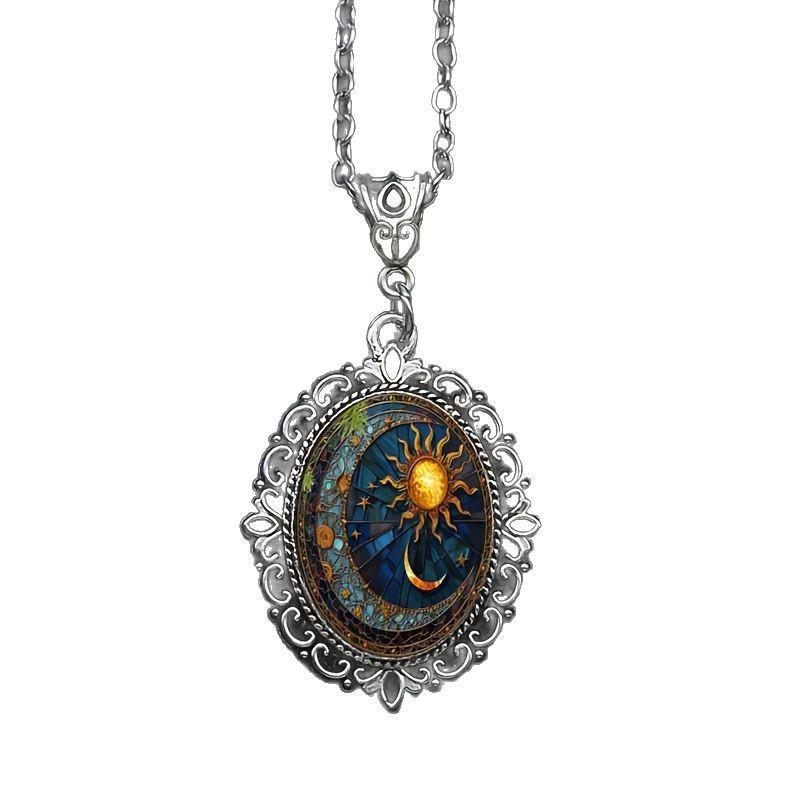 Pendant Charming Sun and Moon, Pattern, Vintage Romantic Jewelry Necklace