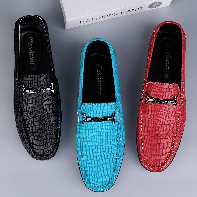 Spring New High Quality Loafers Cracked Leather Business Formal Men Leather Shoes Red Shoes Brand Moccasin Flat Wedding Shoes