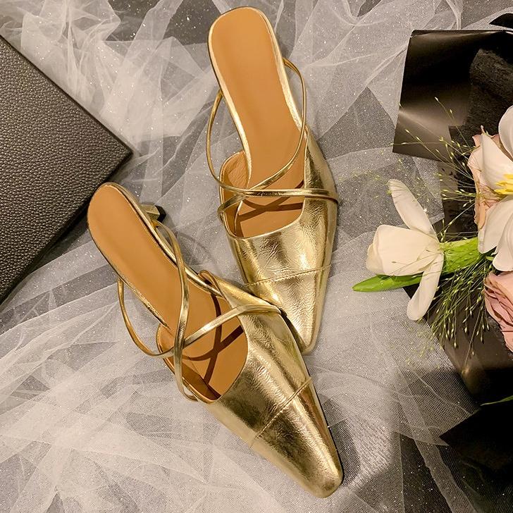 Luxury Slippers High Heels Sandals Women Shoes Pointed Toe Mules Summer 2025 Trend Dress Party Sexy Woman New Pumps Sandalias