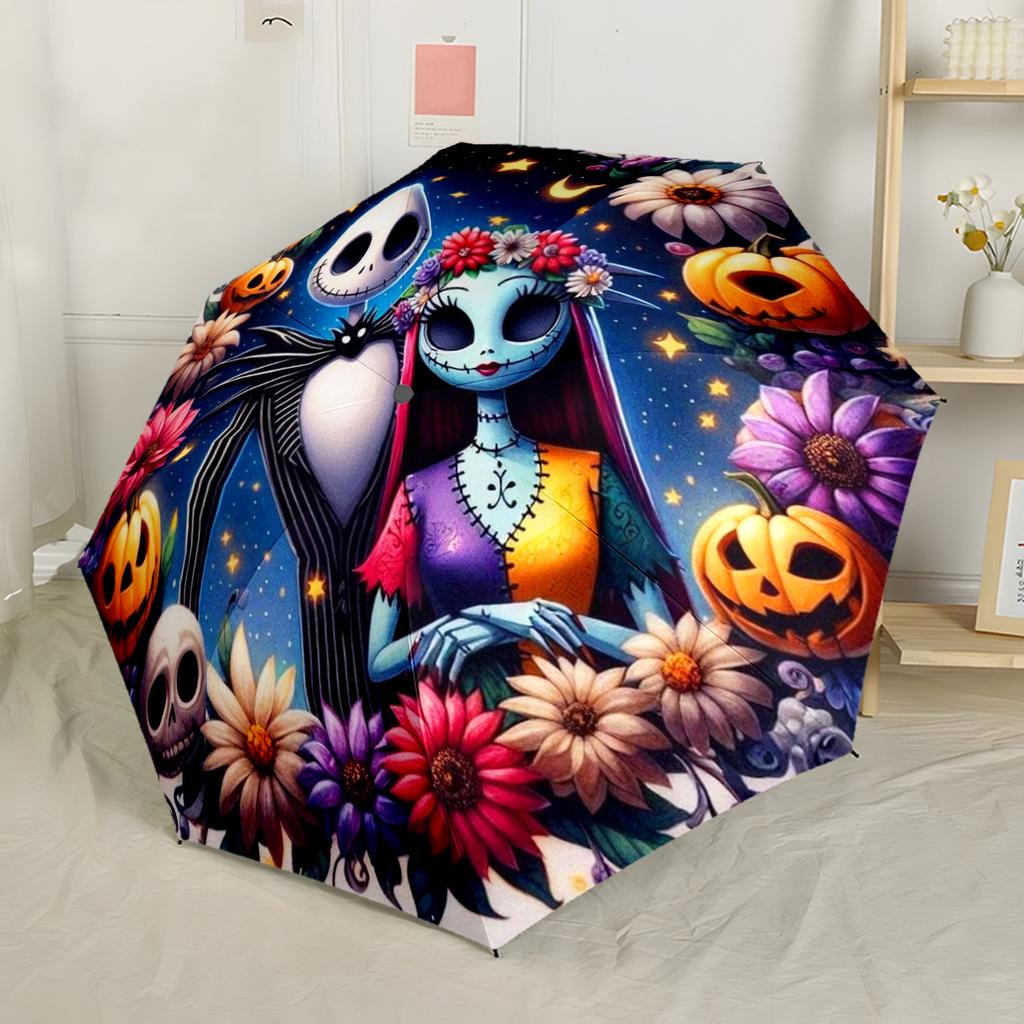Nightmare Before Christmas Automatischer Regenschirm mit 8 Speichen Langlebiger Kunststoff & Eisen Reiseutensil Eleganter Damenregenschirm Spirituelles Geschenk